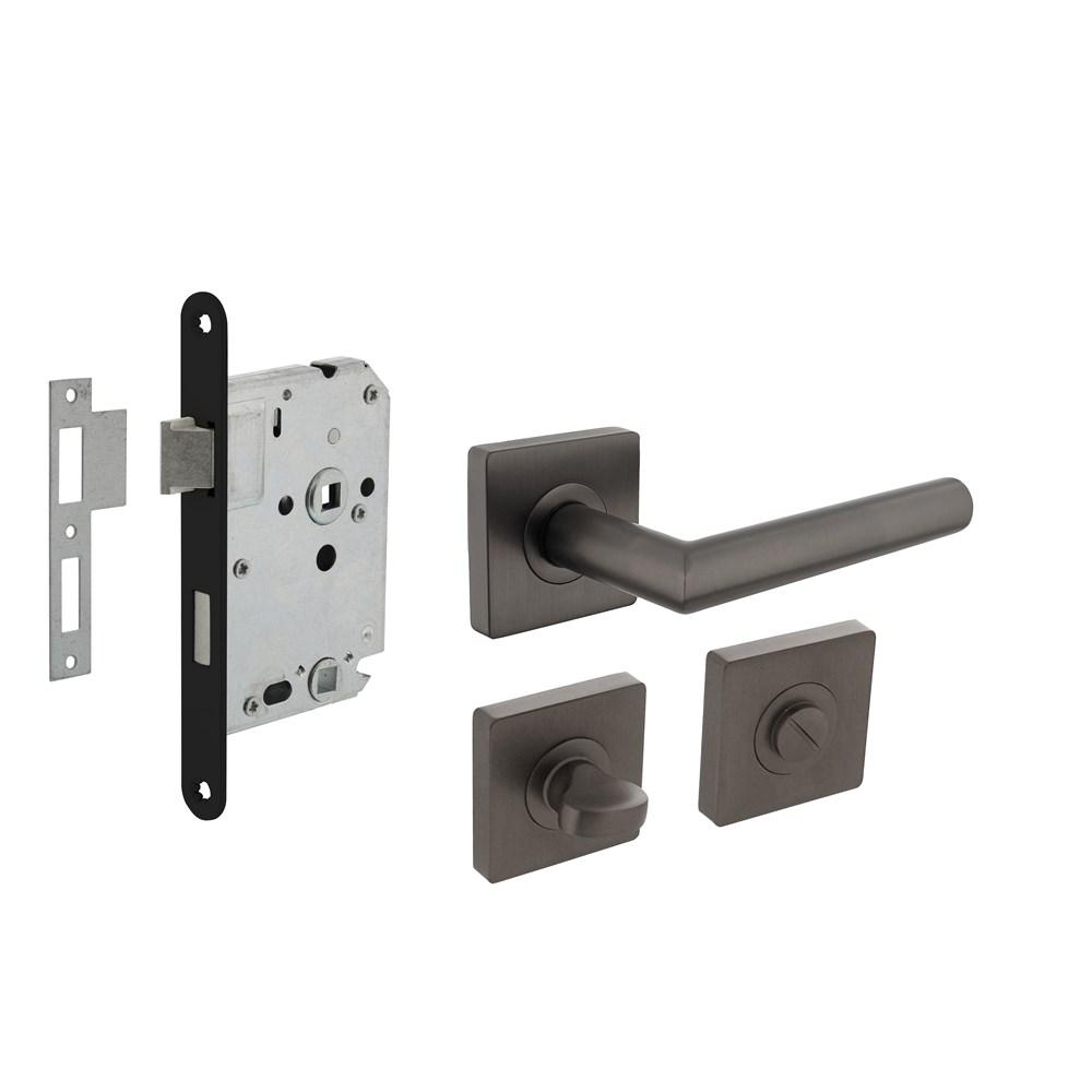 Set toiletslot 63/8mm zwart met deurkruk Bastian op rozet 55x55mm en WC-sluiting antraciet grijs afbeelding