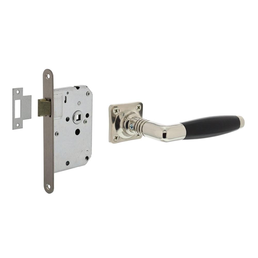 Set loopslot rvs met deurkruk Ton basic op rozet 38x38mm nikkel afbeelding