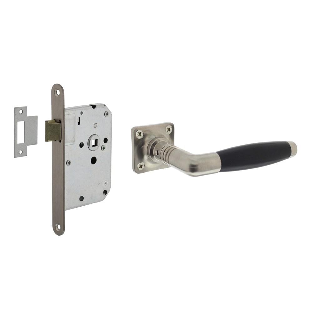 Set loopslot rvs met deurkruk Ton basic op rozet 38x38mm nikkel mat afbeelding
