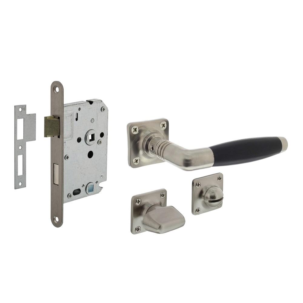 Set toiletslot 63/8 rvs met deurkruk Ton basic op rozet 38x38mm en WC-sluiting nikkel mat afbeelding