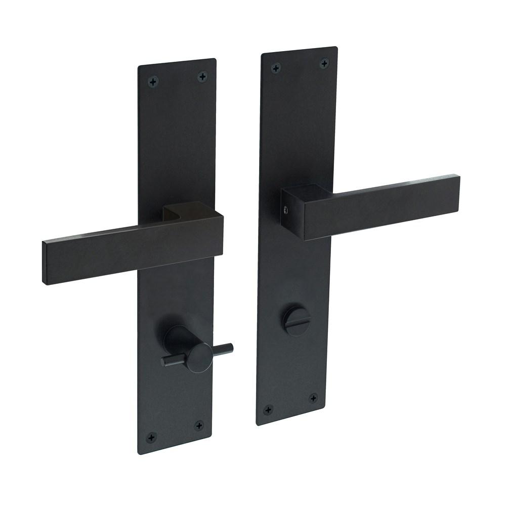 Deurkruk Amsterdam met schild rechthoekig 250x55x2mm wc 78/8mm structuur zwart afbeelding