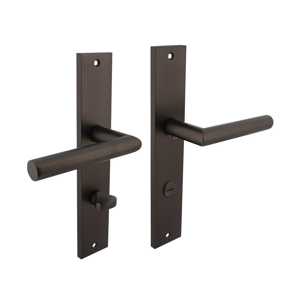 Deurkruk Bastian op schild rechthoekig 245x45mm wc 78/8mm antraciet grijs afbeelding