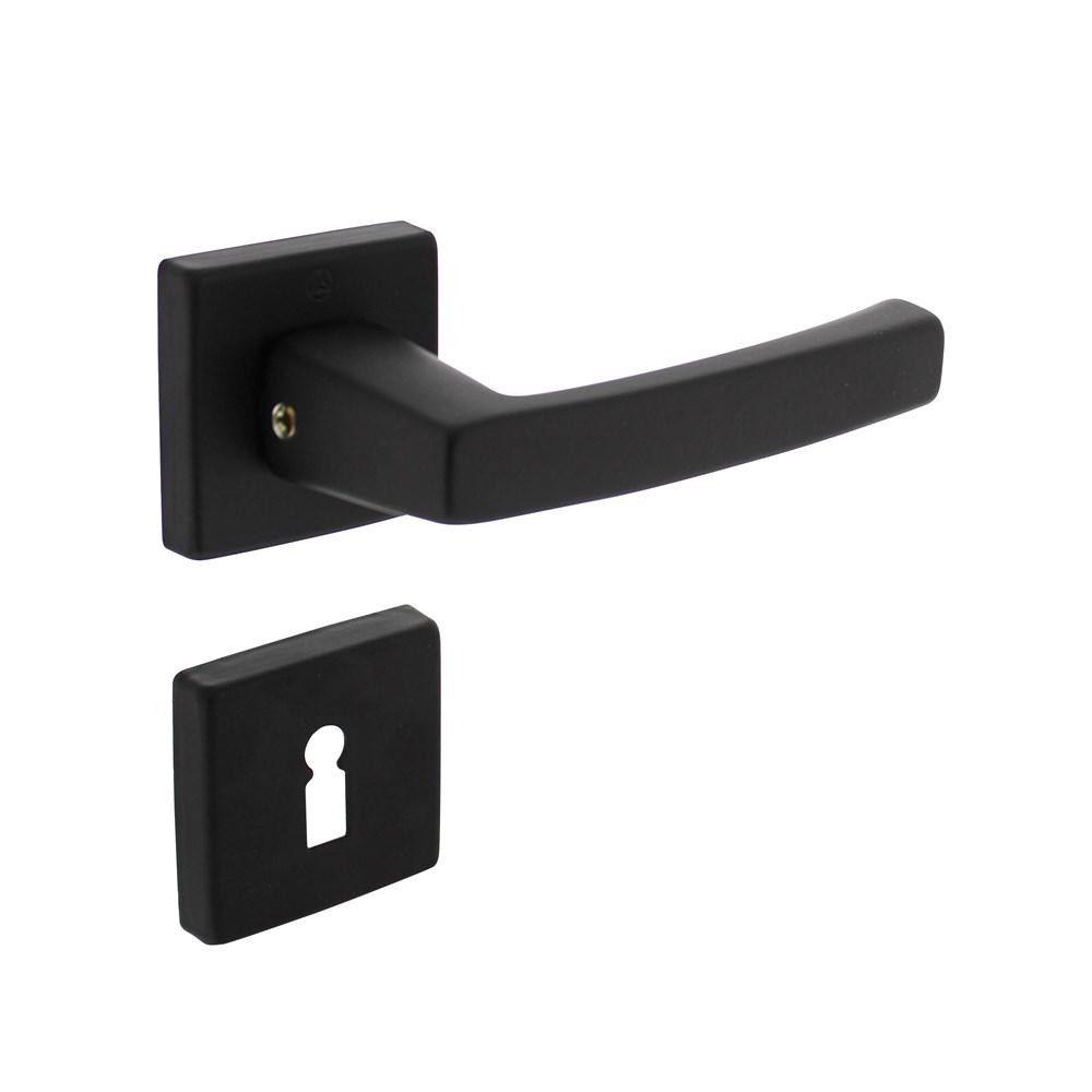 Deurkruk Moora met rozet verdekt 50x50x10mm met nokken en sleutelrozetten zwart afbeelding