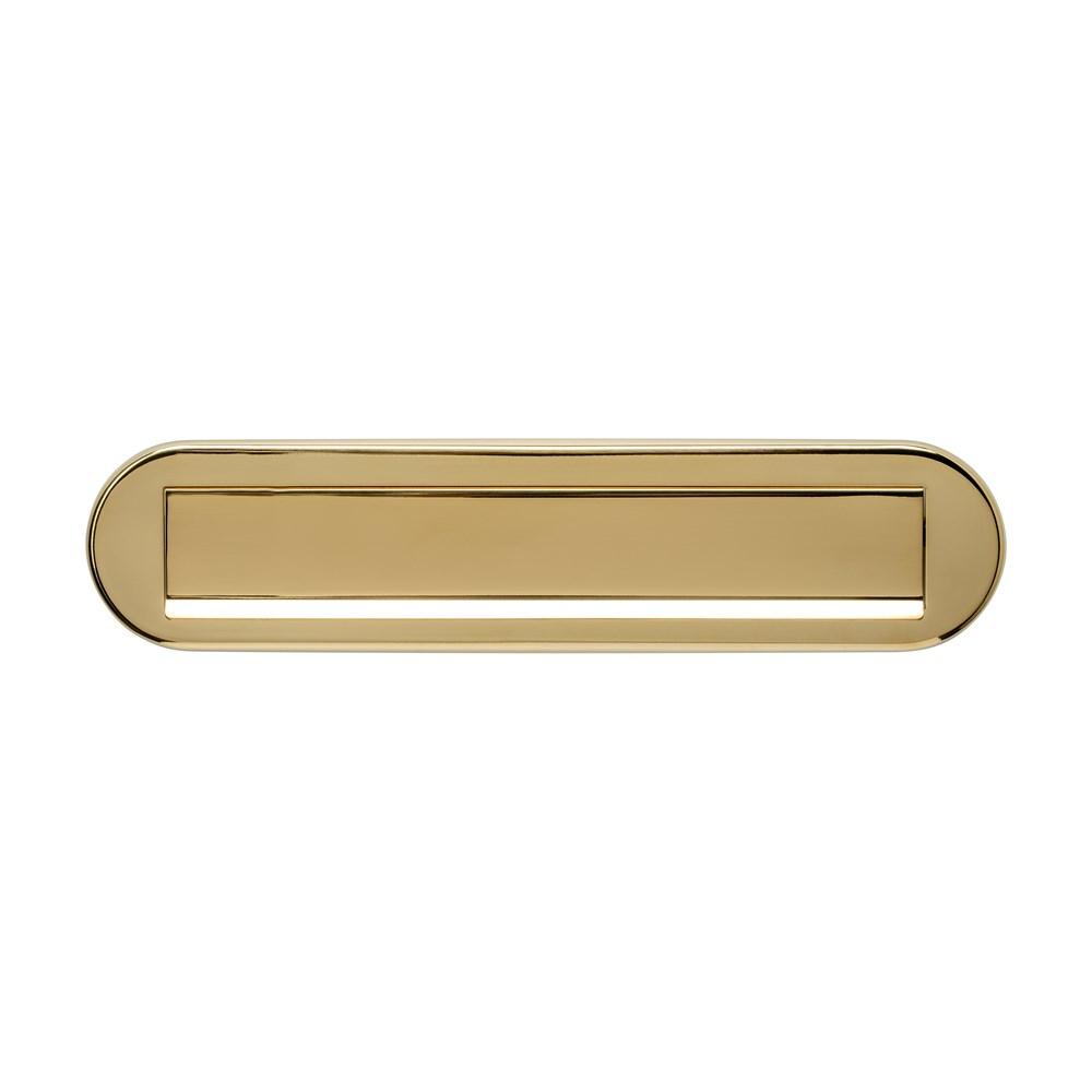 Briefplaat ovaal 340x80mm met klep/regenrand PVD afbeelding