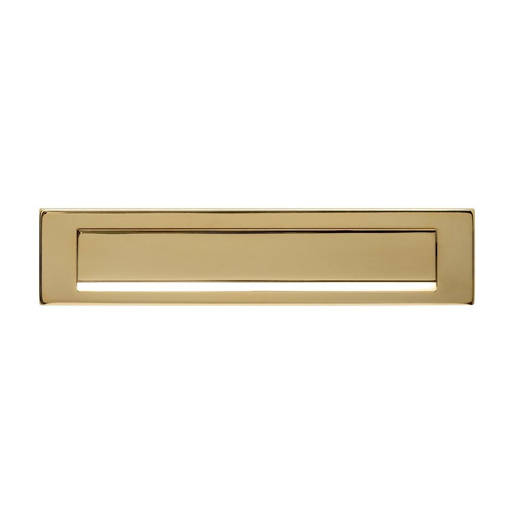 Briefplaat rechthoekig 340x75mm met klep/regenrand PVD messingkleur afbeelding