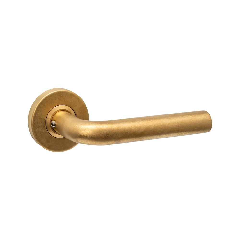 Deurkruk Luzern op rozet verdekt ø53x10mm PVD messing getrommeld afbeelding