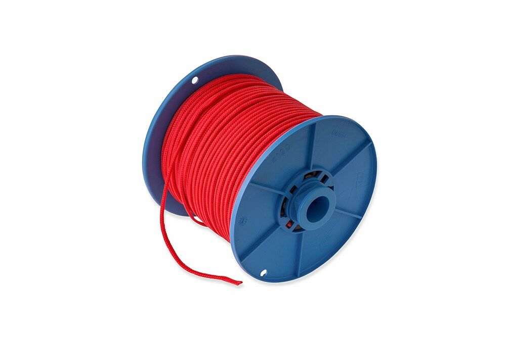 Touw gevlochten PP 03mm rood rol 100 mtr