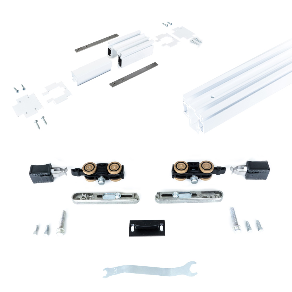 Xperta set 2m rail - Wit - Plafond inbouw - Enkele deur - inbouw manual fix