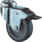 Kelfort Zwenkwiel met boutgat, grijs rubber wiel met glijlager + rem 40kg 50mm