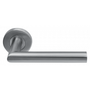 Deurklink Uno rvs basis  op rond rozet geveerd