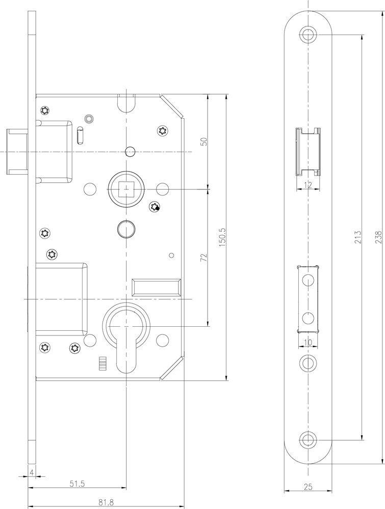 Veiligheidsinsteekslot / SKG**® / doornmaat 50mm / PC 72 / ronde voorplaat RVS