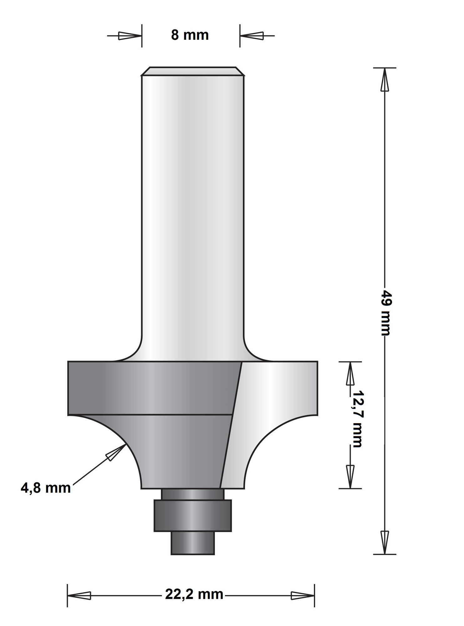 8 MM AFRONDFREES (DUIVEJAGER) MET ONDERLAGER afbeelding 1