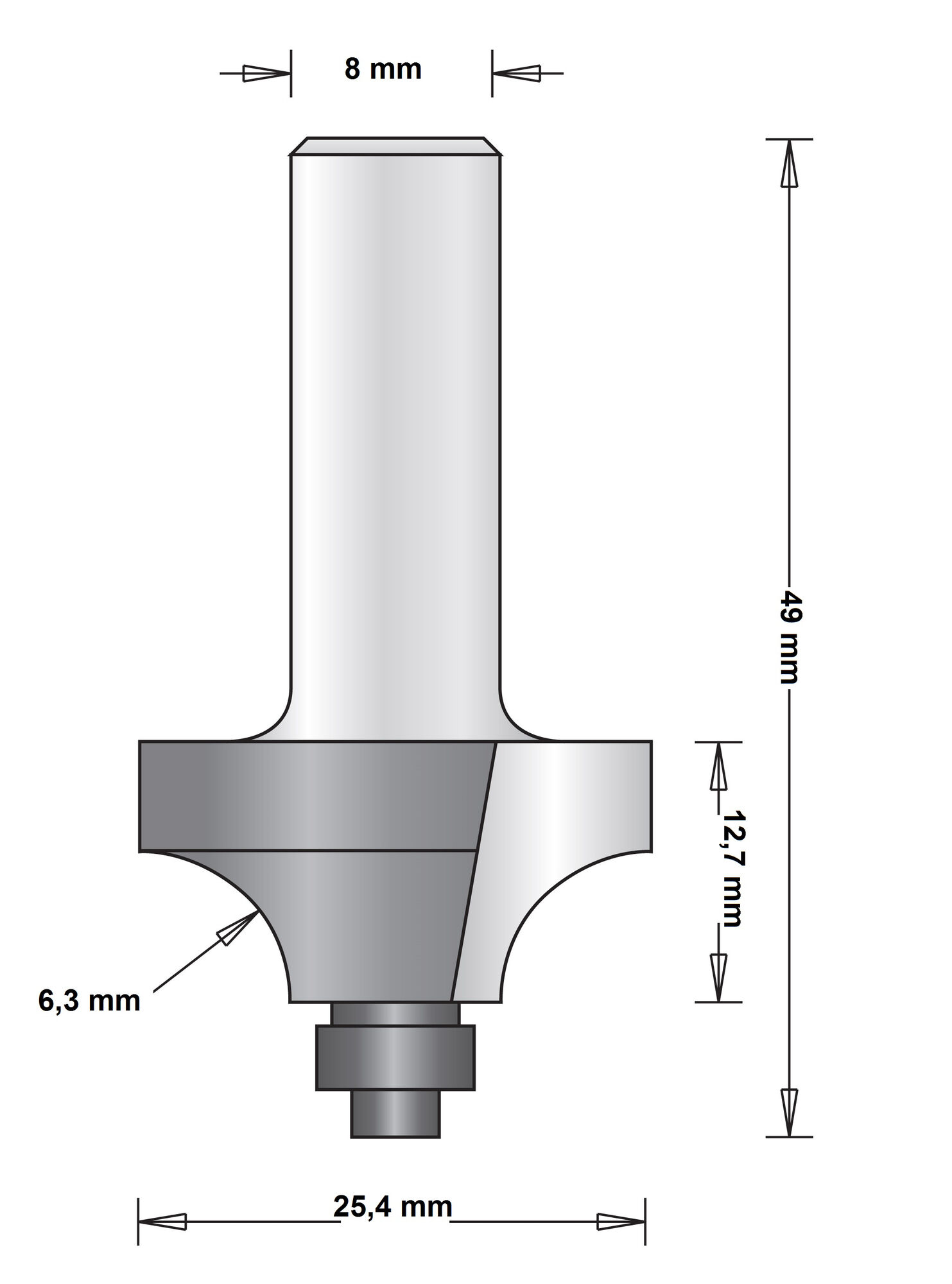 8 MM AFRONDFREES (DUIVEJAGER) MET ONDERLAGER afbeelding