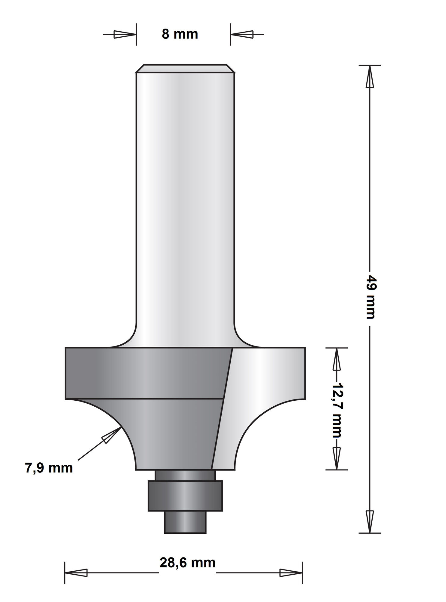 8 MM AFRONDFREES (DUIVEJAGER) MET ONDERLAGER afbeelding