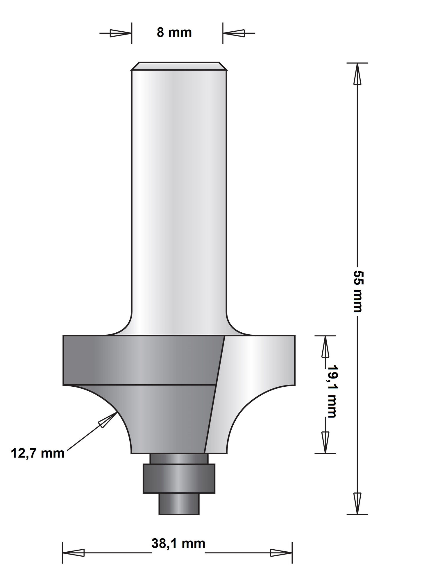 8 MM AFRONDFREES (DUIVEJAGER) MET ONDERLAGER afbeelding