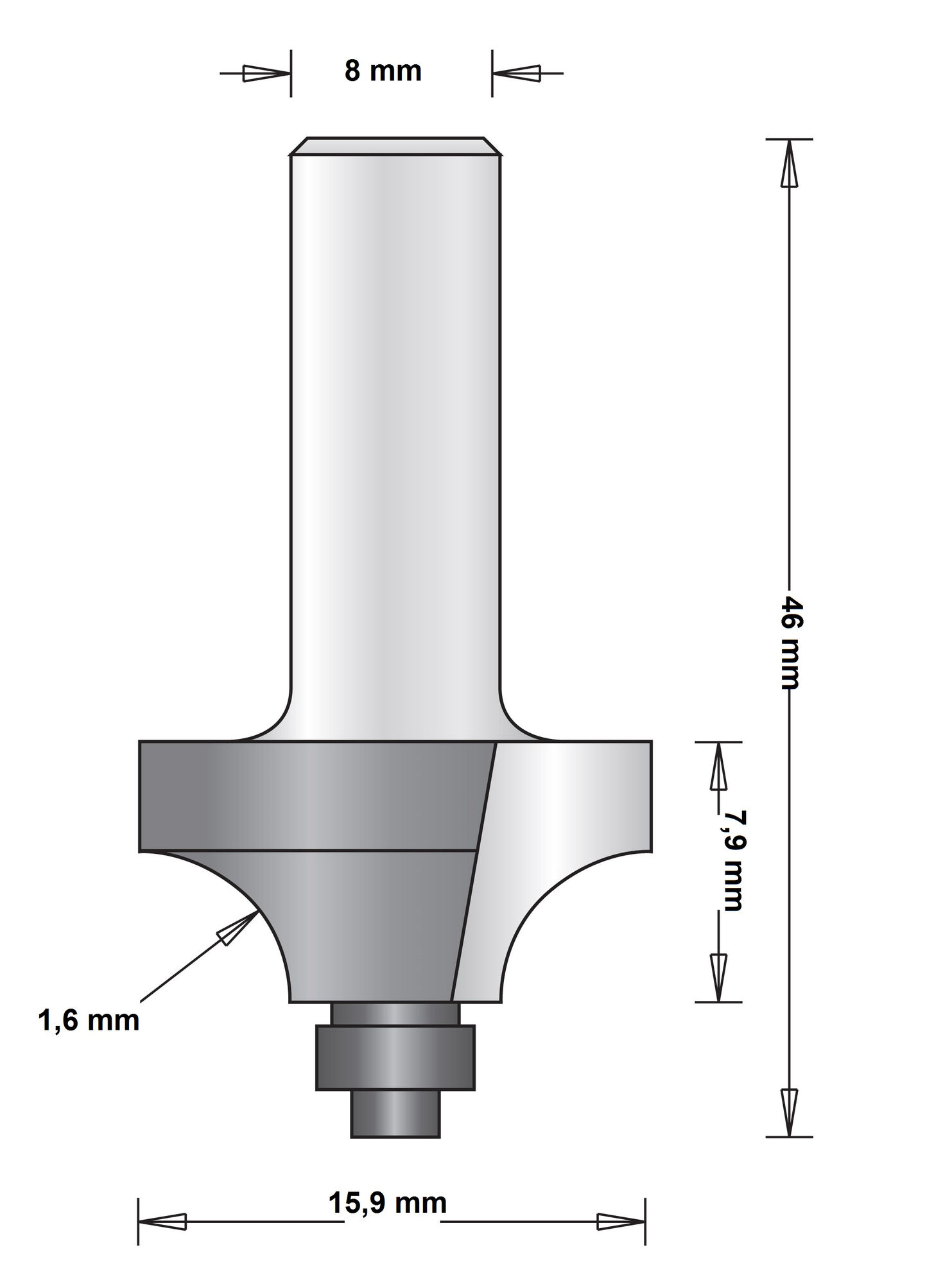 8 MM AFRONDFREES MET ONDERLAGER 15.9X46X1.6 afbeelding