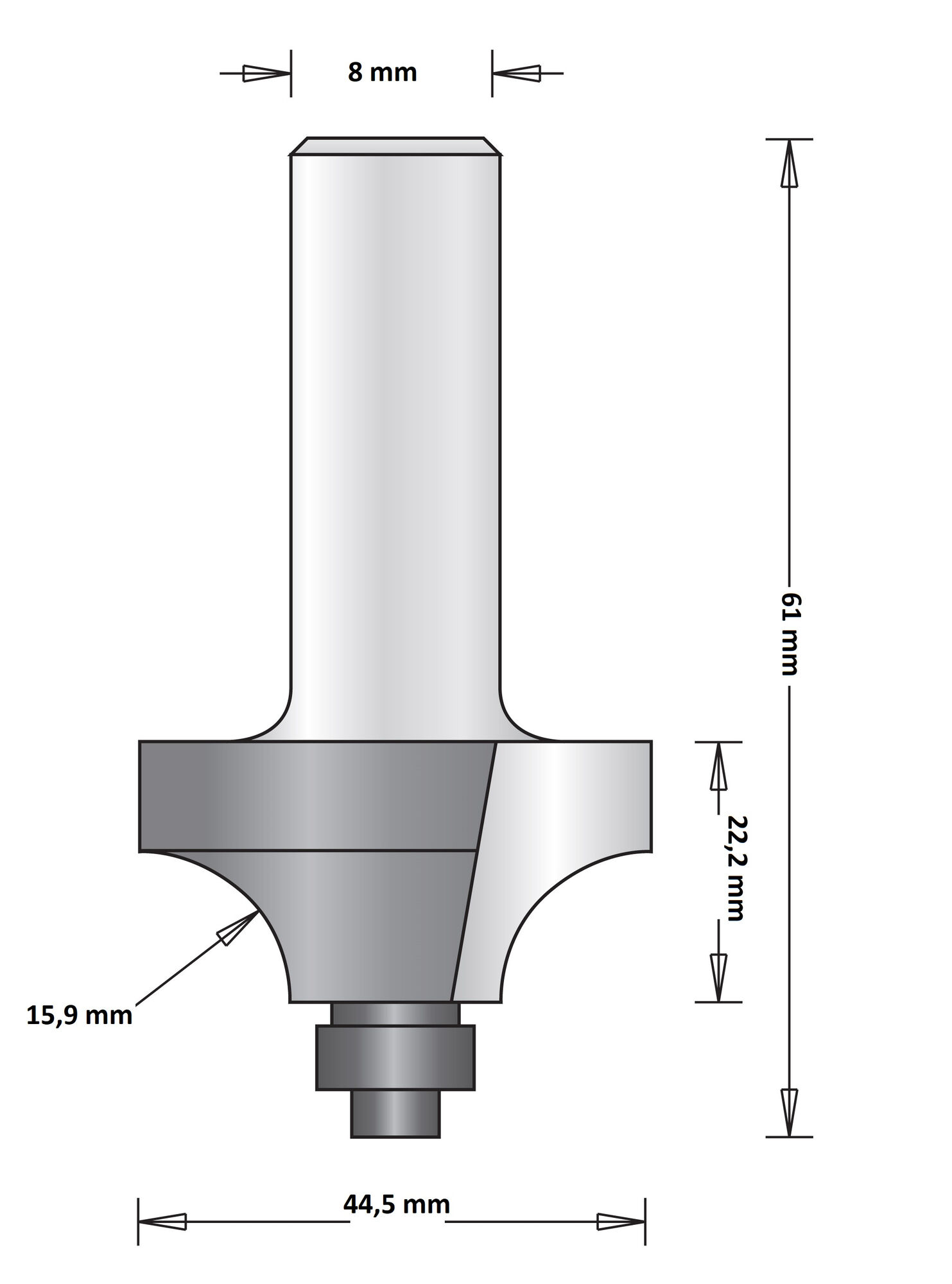 8 MM AFRONDFREES MET ONDERLAGER 44.5X61X15.9 afbeelding