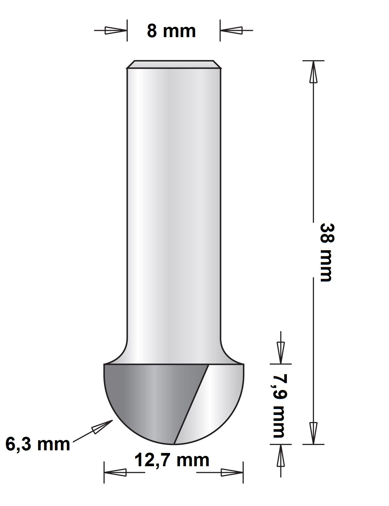 8 MM HOLPROFIELFREES 12.7X38X6.3 afbeelding