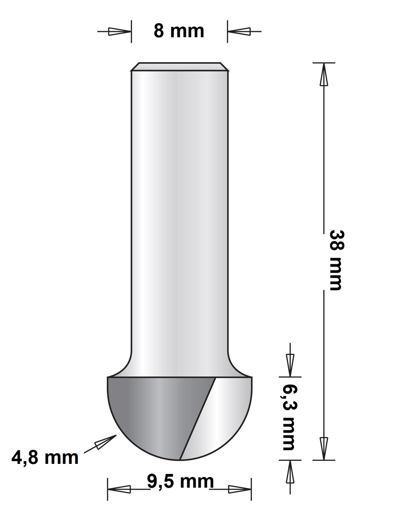 8 MM HOLPROFIELFREES 9.5X38X4.8 afbeelding