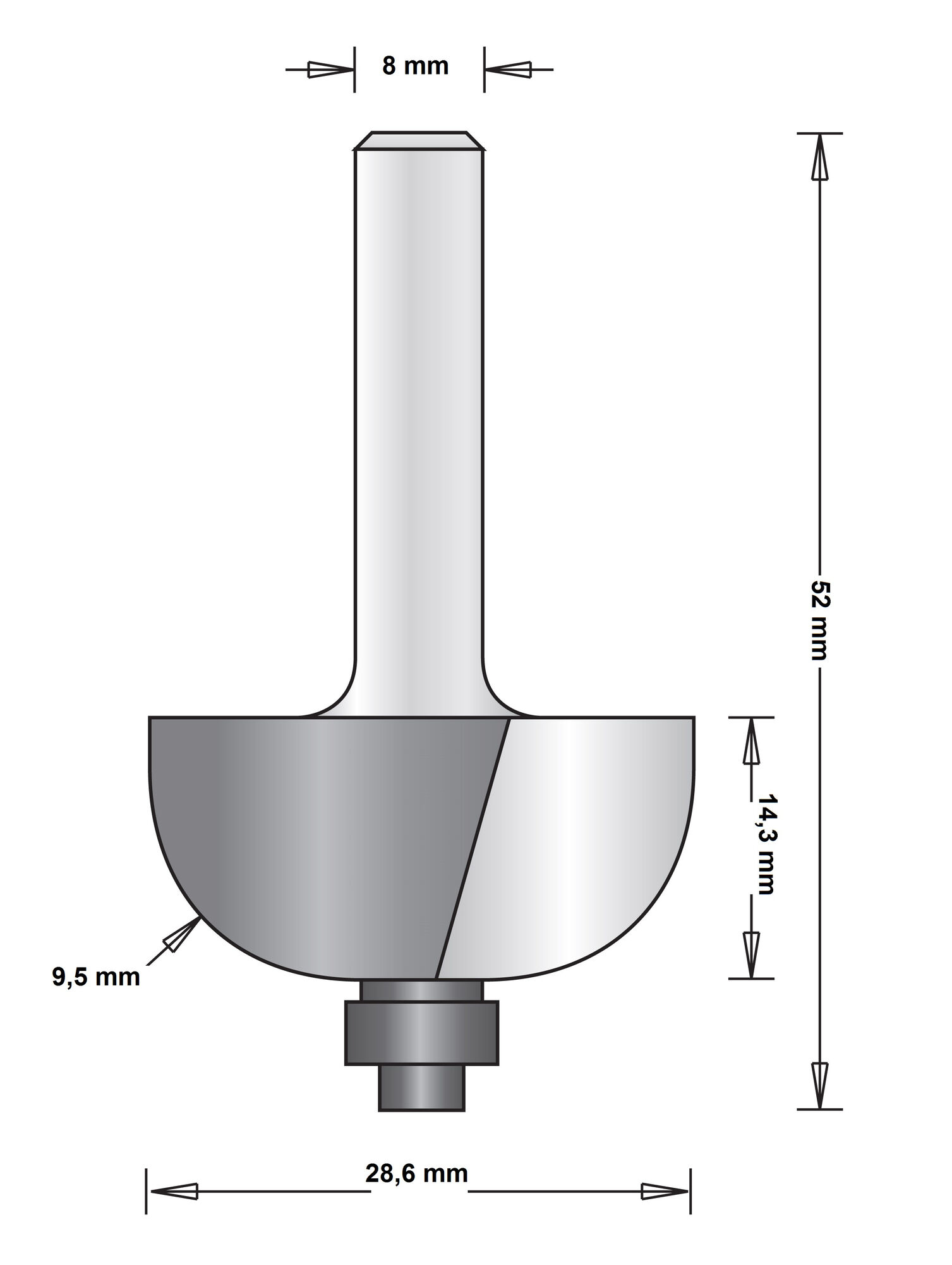 8 MM HOLPROFIELFREES MET ONDERLAGER 28.6X52X9 afbeelding