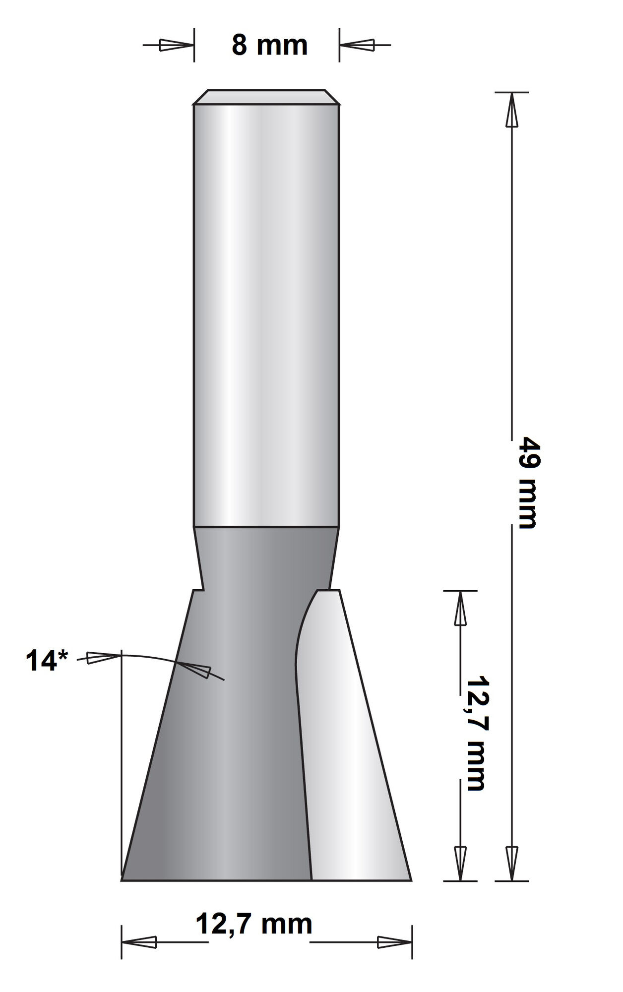 8 MM ZWALUWSTAARTFREES 12.7X49X14 afbeelding