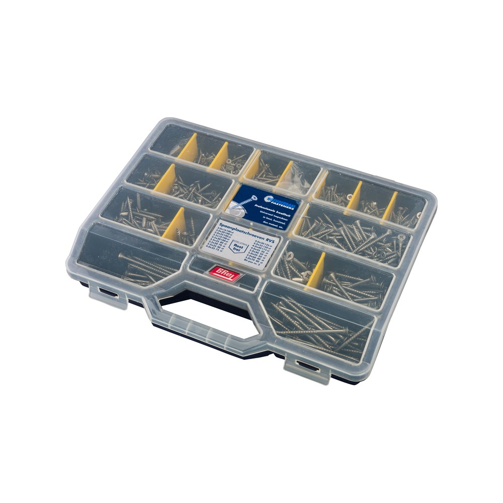 Ass.koffer klein spaanplaatschroeven rvs-a2 pk pz