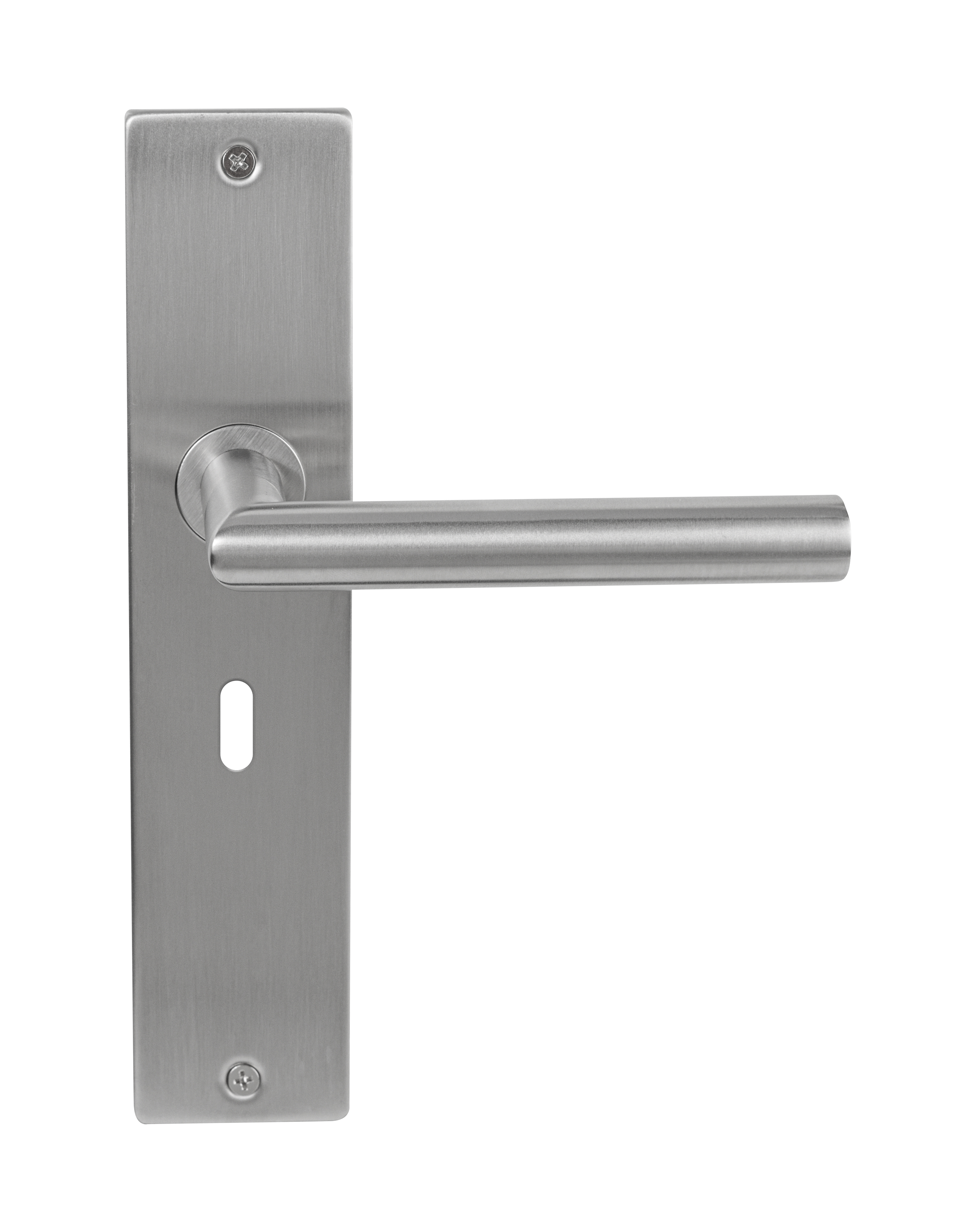 Deurklink Uno rvs basis op langschild sleutelgat 56mm