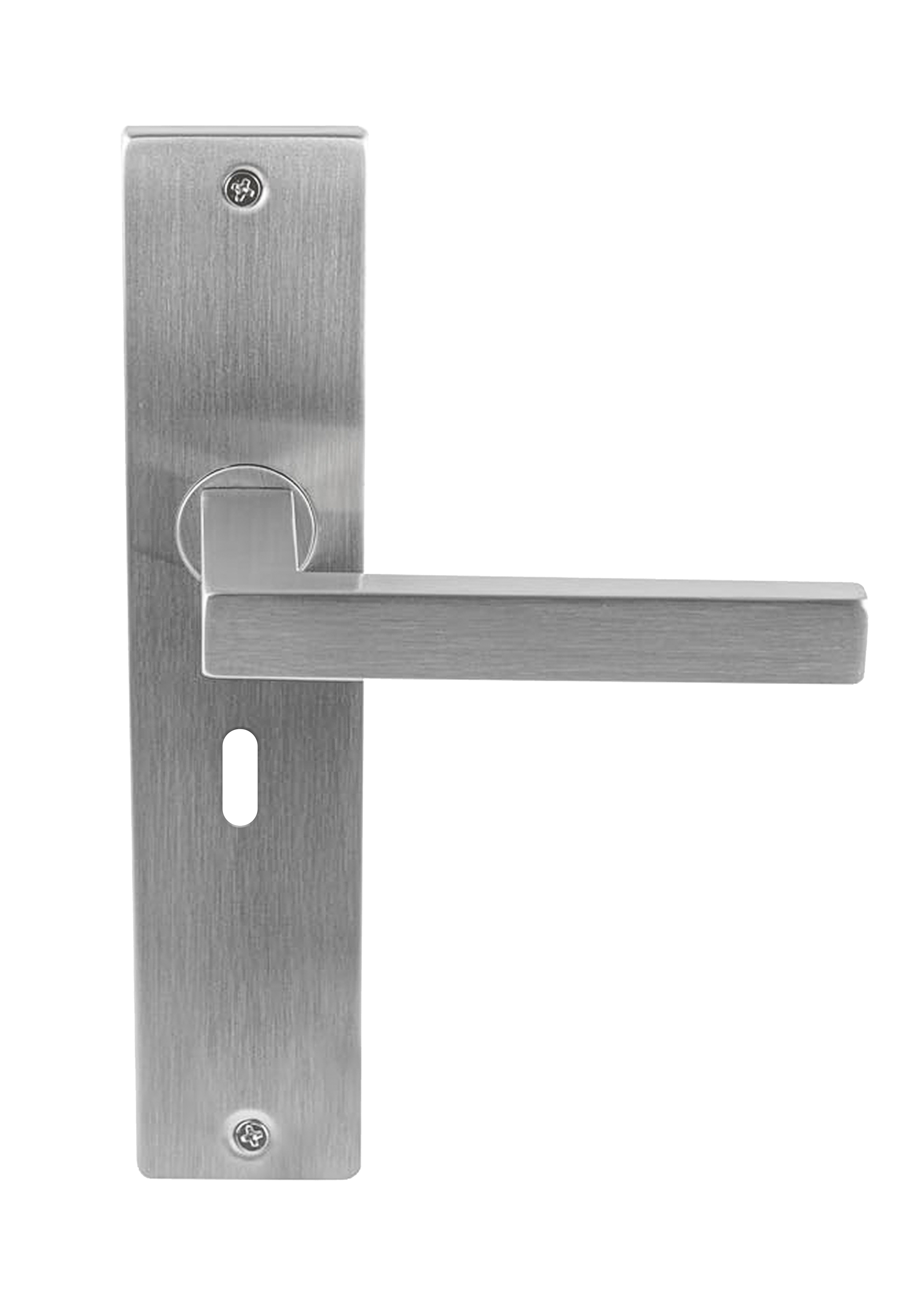 Deurklink Linea rvs basis op langschild sleutelgat 56mm