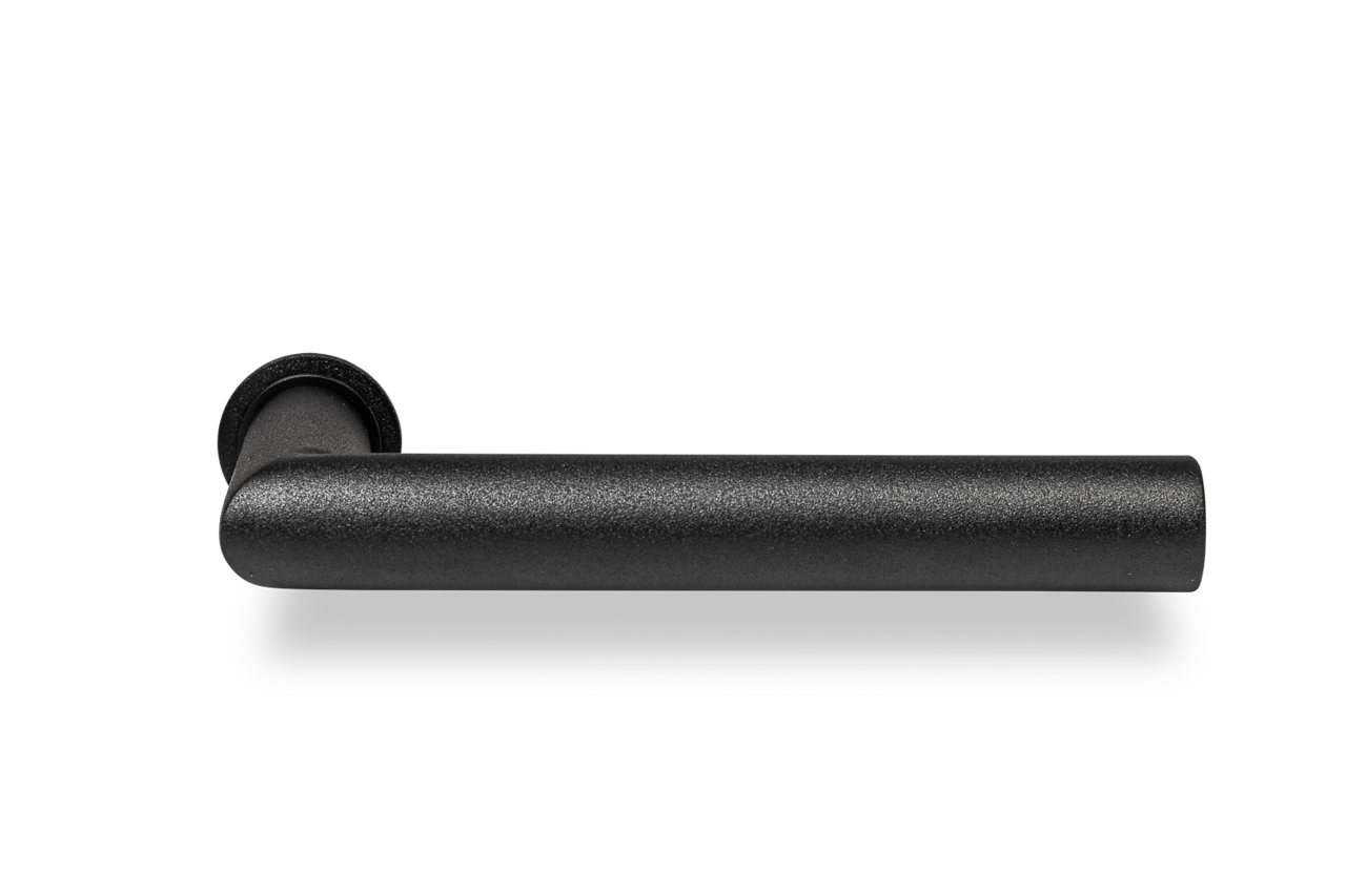 Deurklink Uno zwart basis op rond minimalistisch rozet