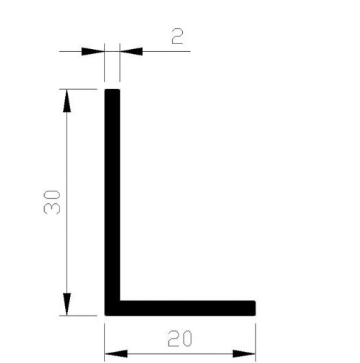 Hoek 30x20x2mm 6000mm
