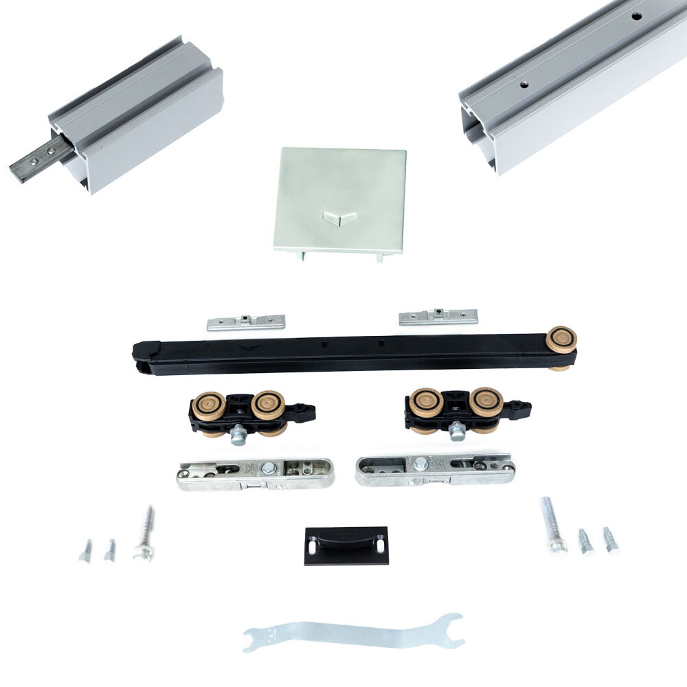 Xperta set 2m rail - alu - Plafond opbouw - Enkele deur - Dubbele softclose - inbouw auto fix - Set Eindkappen