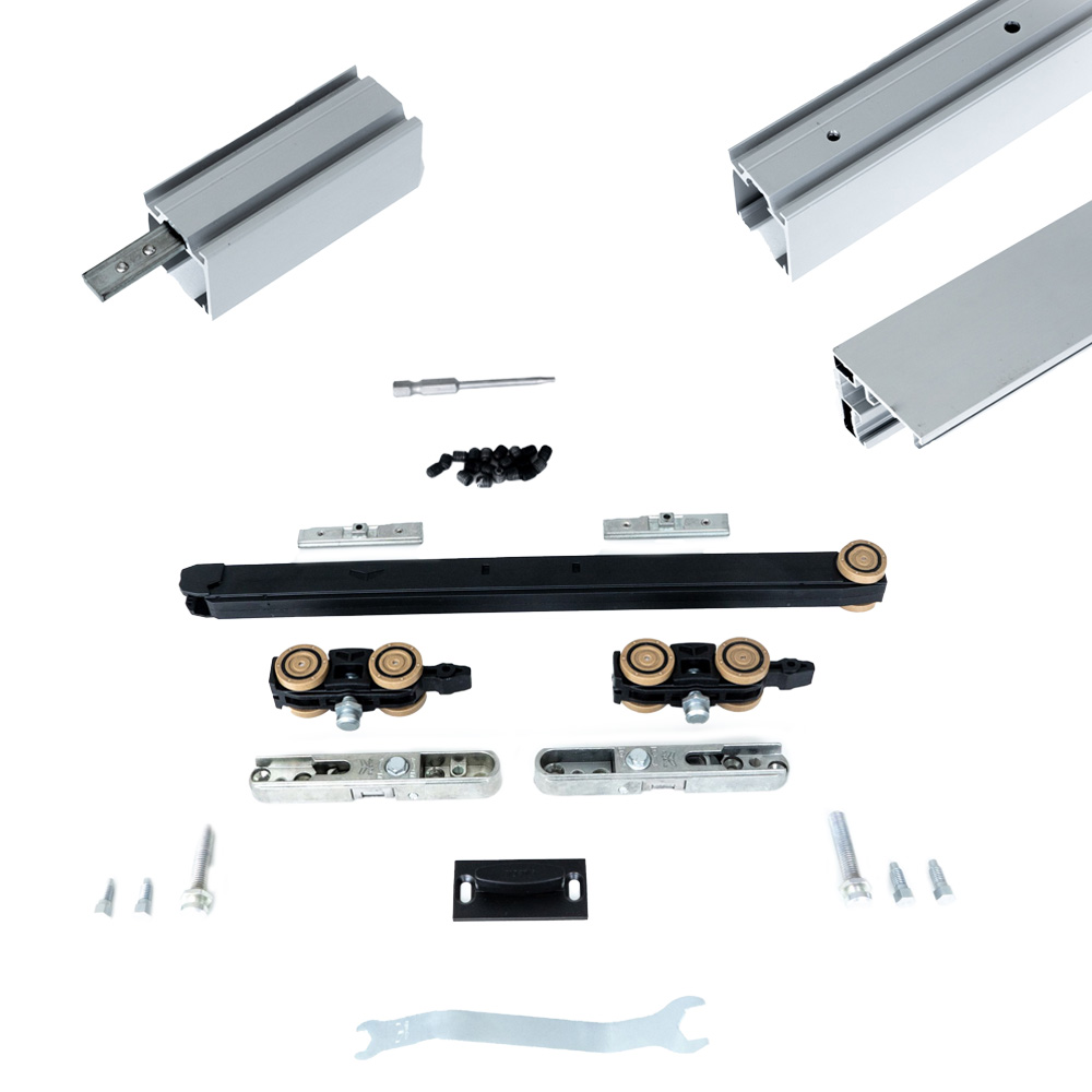 Xperta set 4m rail - alu - wand z. vloerpl. - Dubbele deur - Dubbele softclose - inbouw auto fix