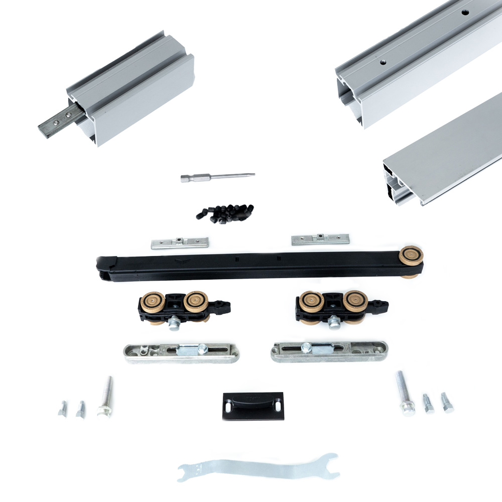 Xperta set 4m rail - alu - wand z. vloerpl. - Dubbele deur - Dubbele softclose - inbouw manual fix