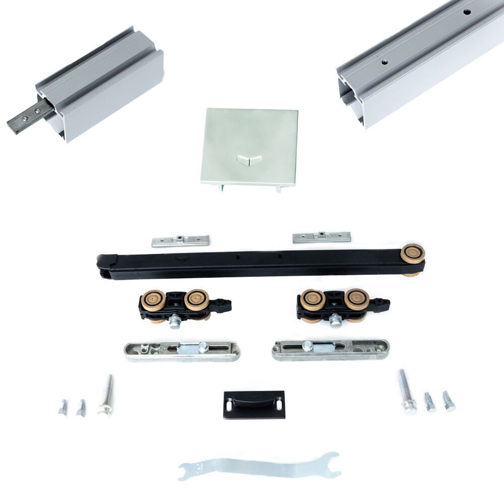 Xperta set 3m rail - alu - Plafond opbouw - Enkele deur - Deurdikte 50-55mm - Dubbele softclose - inbouw manual fix - Set Eindkappen