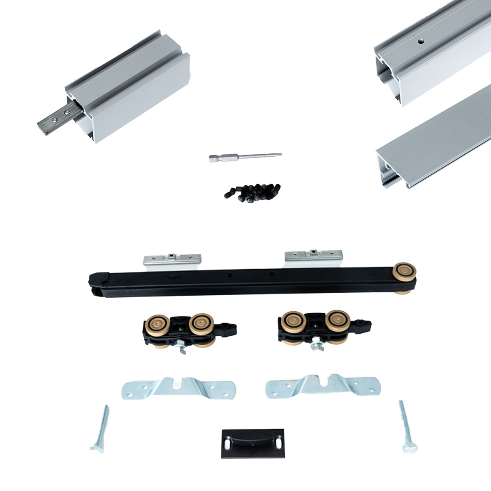 Xperta set 4m rail - alu - wand z. vloerpl. - Dubbele deur - Deurdikte 50-55mm - Dubbele softclose - opbouw