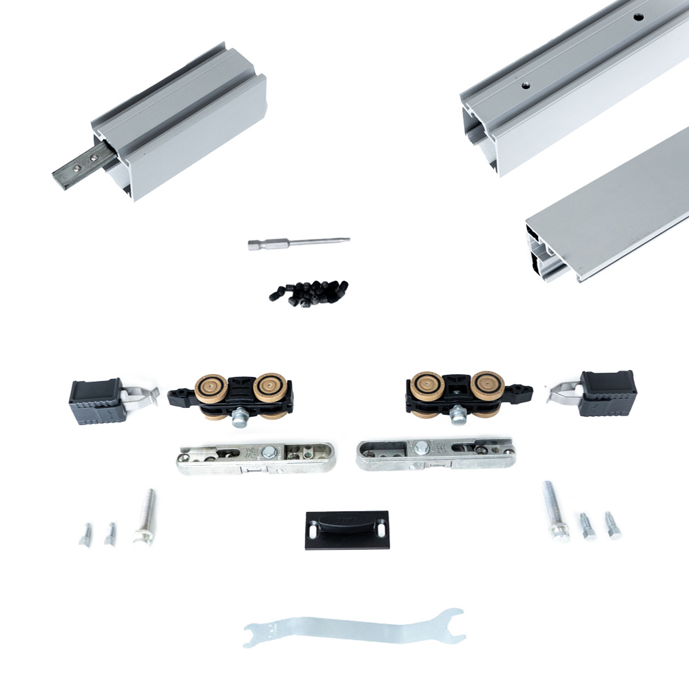 Xperta set 6m rail - alu - wand z. vloerpl. - Dubbele deur - inbouw auto fix