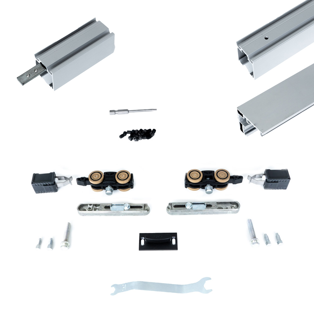 Xperta set 6m rail - alu - vloerplint - Dubbele deur - inbouw manual fix