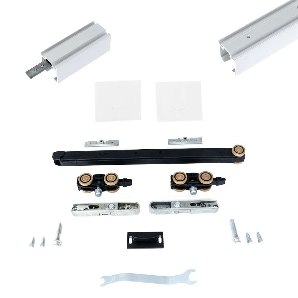 Xperta set 4m rail - Wit - Plafond opbouw - Dubbele deur - Dubbele softclose - inbouw auto fix - Set Eindkappen