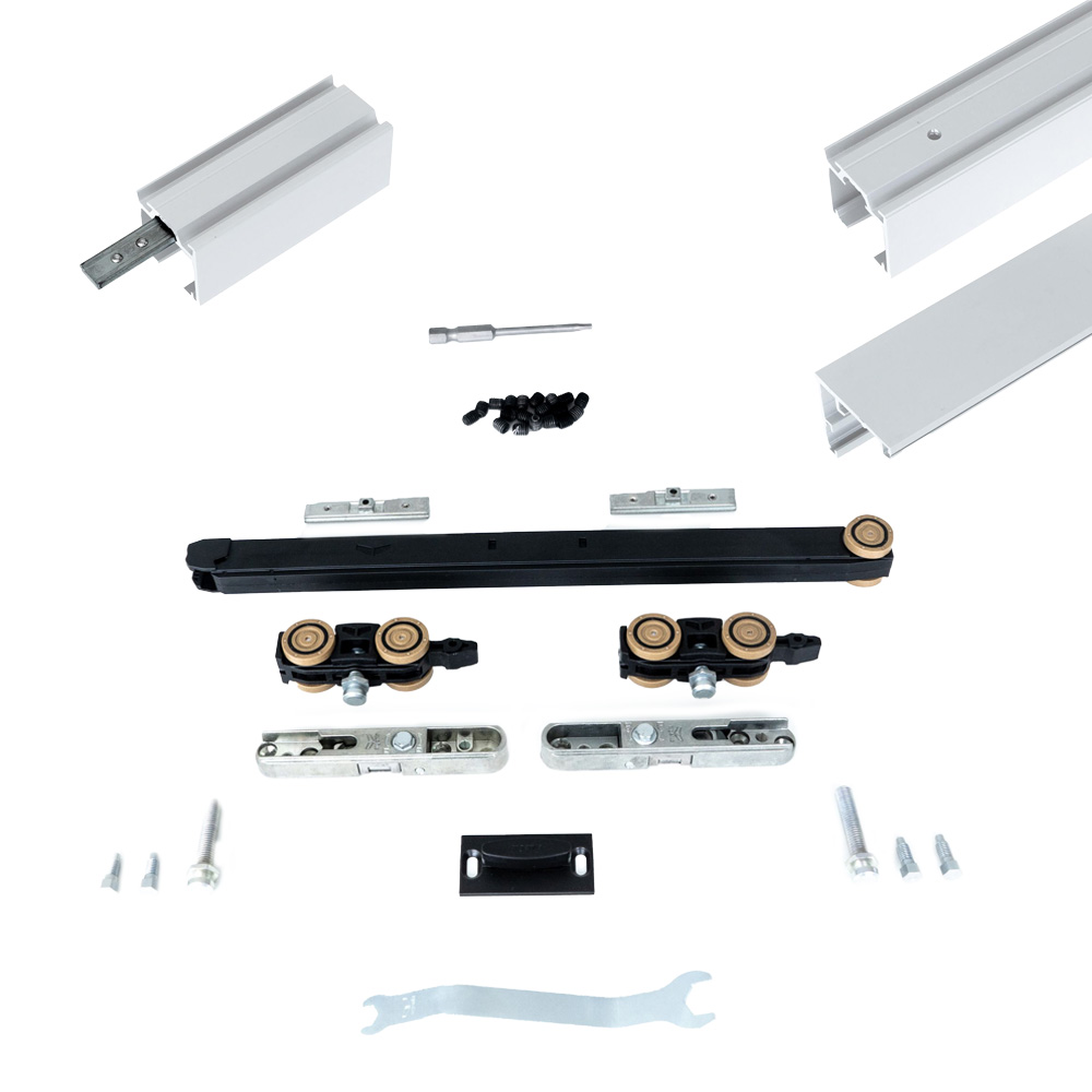 Xperta set 2m rail - Wit - wand z. vloerpl. - Enkele deur - Deurdikte 50-55mm - Dubbele softclose - inbouw auto fix