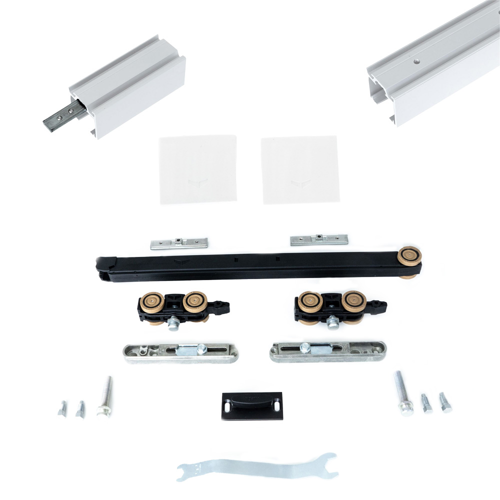 Xperta set 2m rail - Wit - Plafond opbouw - Enkele deur - Dubbele softclose - inbouw manual fix - Set Eindkappen