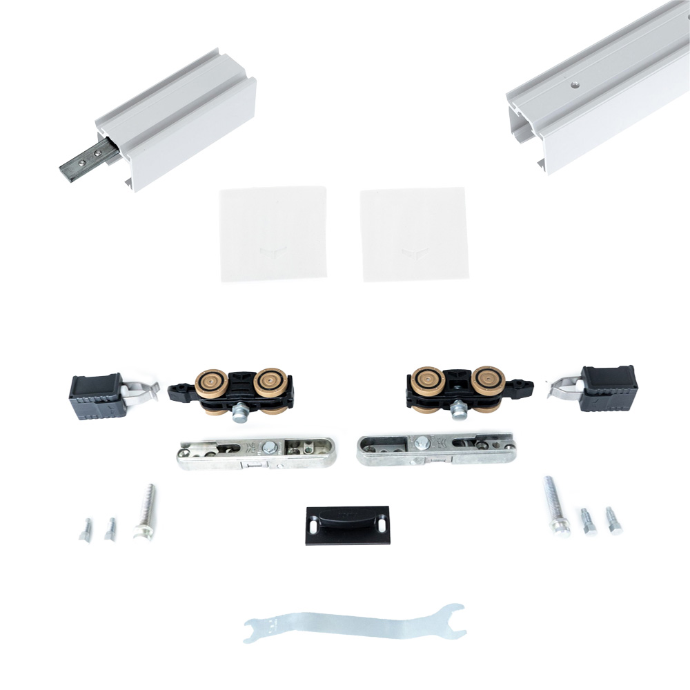 Xperta set 4m rail - Wit - Plafond opbouw - Dubbele deur - inbouw auto fix - Set Eindkappen