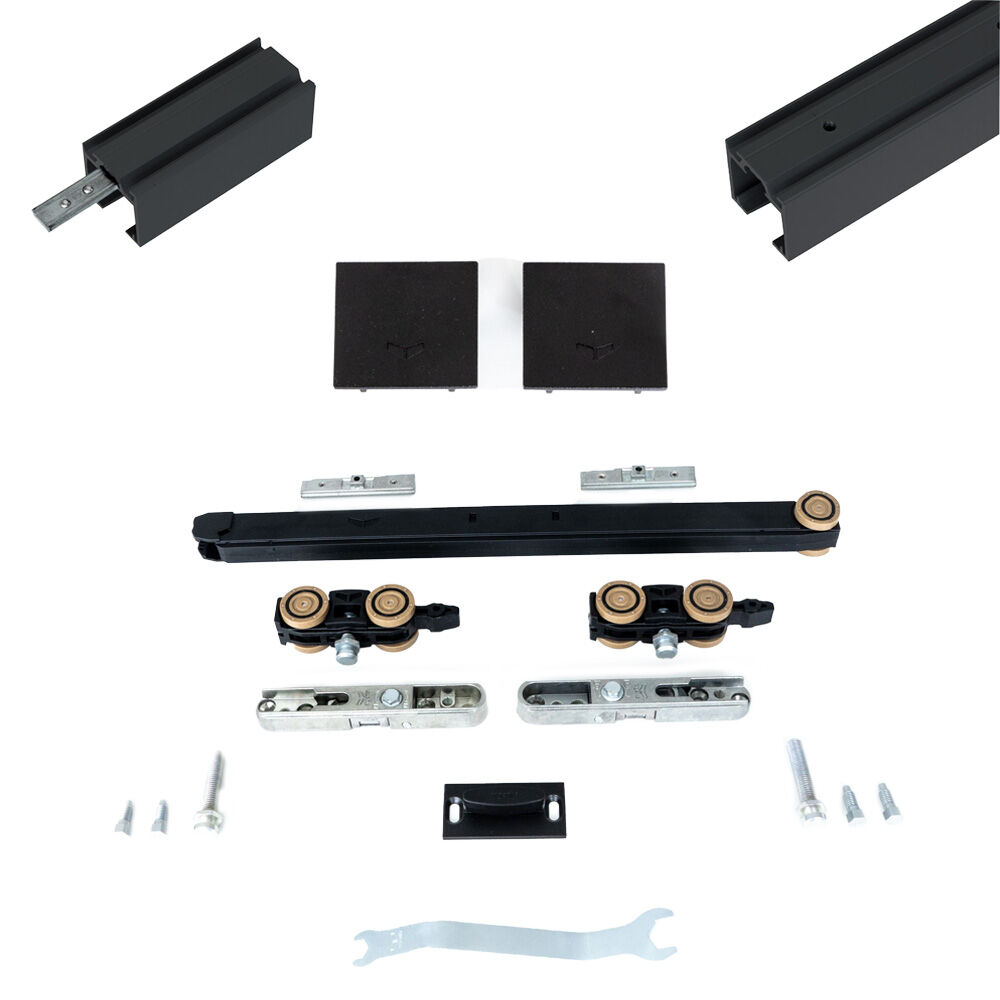 Xperta set 6m rail - Zwart - Plafond opbouw - Enkele deur - Deurdikte 50-55mm - Dubbele softclose - inbouw auto fix - Set Eindkappen