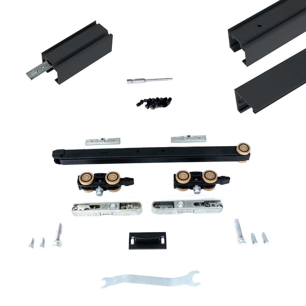 Xperta set 4m rail - Zwart - wand z. vloerpl. - Enkele deur - Dubbele softclose - inbouw auto fix