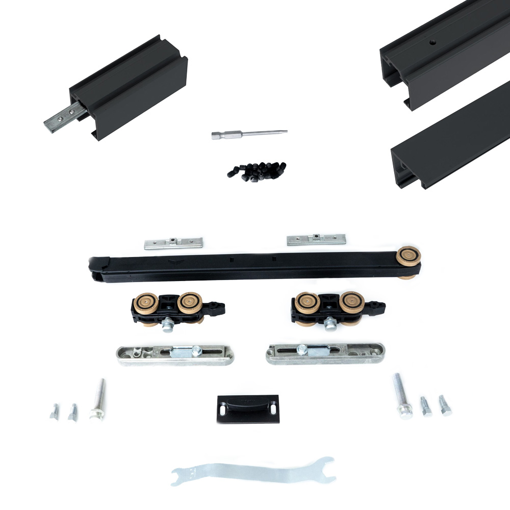 Xperta set 6m rail - Zwart - wand z. vloerpl. - Enkele deur - Dubbele softclose - inbouw manual fix