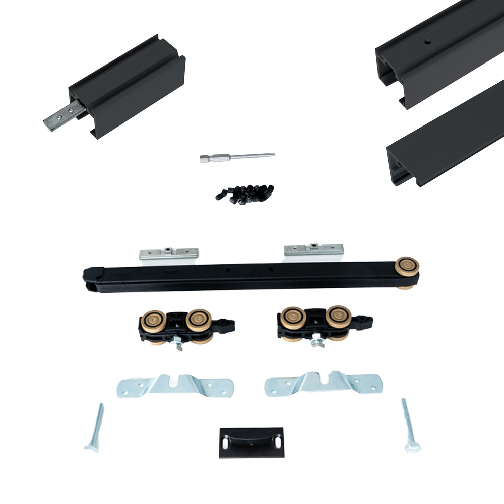 Xperta set 6m rail - Zwart - wand z. vloerpl. - Enkele deur - Deurdikte 50-55mm - Dubbele softclose - opbouw