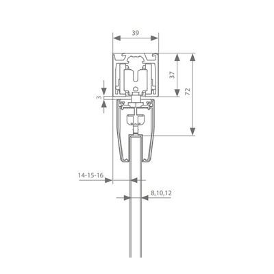 Xperta glas 2m - zwart - Plafond opbouw - 1 deur - 2 stoppers - 10 mm glas