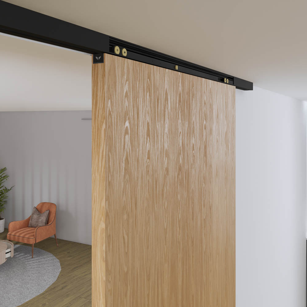 Xperta set 3m rail - Zwart - Plafond opbouw - Enkele deur - Dubbele softclose - inbouw manual fix - Set Eindkappen afbeelding