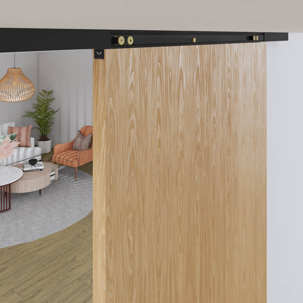 Xperta set 2m rail - Zwart - Plafond opbouw - Enkele deur - Deurdikte 50-55mm - Dubbele softclose - inbouw auto fix - Set Eindkappen afbeelding